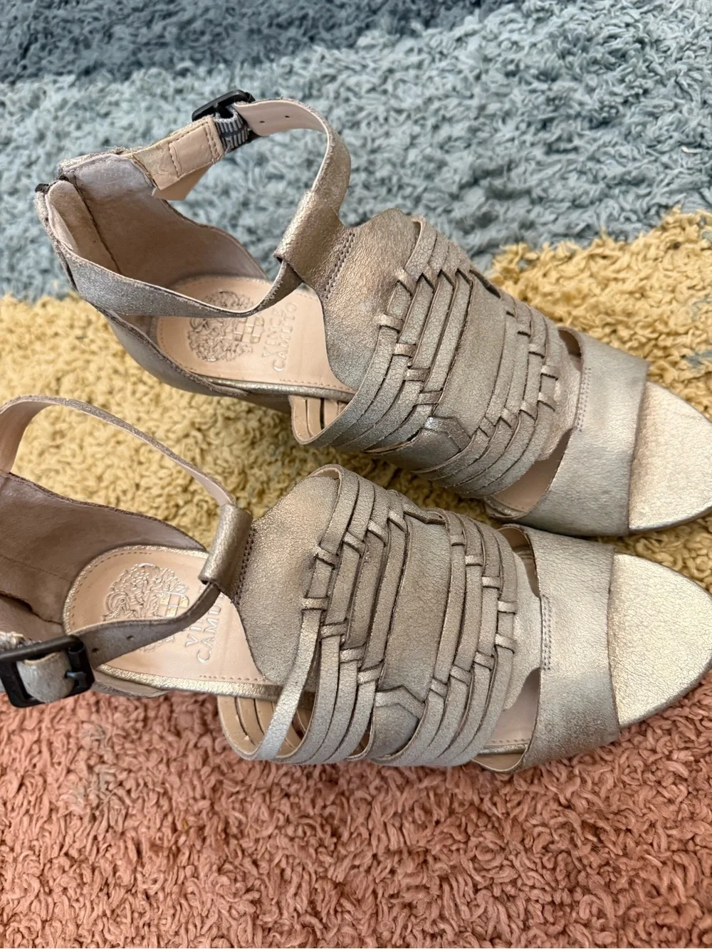 Vince Camuto heeled sandals open toe leather party metallic gold size 10 NWB